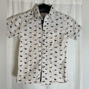 Distortion Boys Size 5 Black and White Dino Print Button Down 100% Cotton Shirt